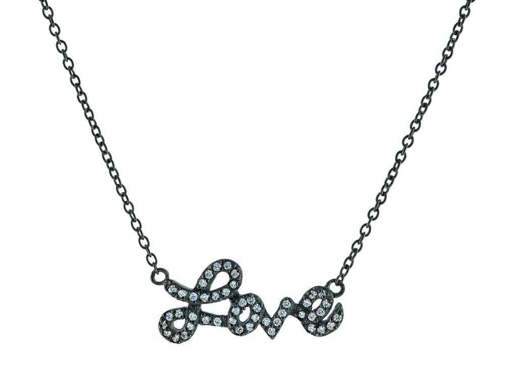 Midnight Black Sparkling Cursive Love Necklace - get-accessories