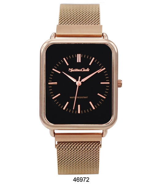 Montres Carlo Rose Gold Stainless Steel Mesh Band Watch with Magnetic Strap and Black Dial - get-accessories