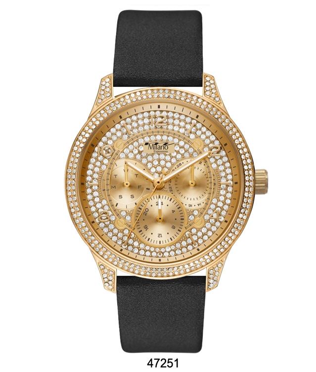 M Milano Expressions Black Vegan Leather Band Watch with Gold Case and Gold Dial with Stones - get-accessories