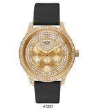M Milano Expressions Black Vegan Leather Band Watch with Gold Case and Gold Dial with Stones - get-accessories