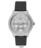 M Milano Expressions Black Vegan Leather Band Watch with Silver Case and Silver Dial with Stones - get-accessories