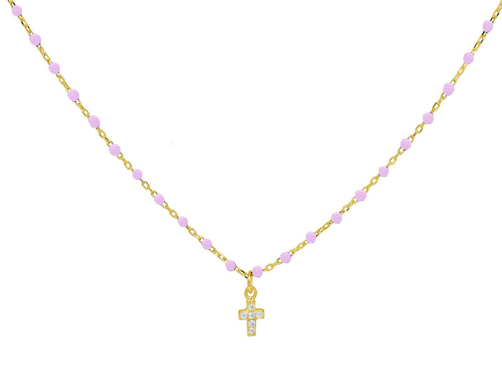 Miniature Pink Enamel CZ Cross Necklace - get-accessories