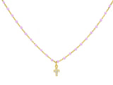 Miniature Pink Enamel CZ Cross Necklace - get-accessories