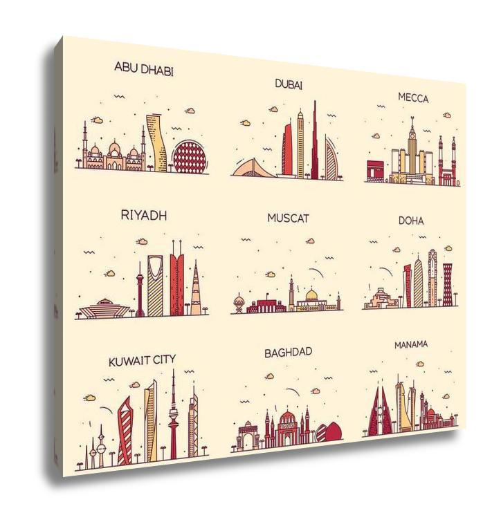 Gallery Wrapped Canvas, Dubai Arabian Peninsulskylines Line Art Style - get-accessories