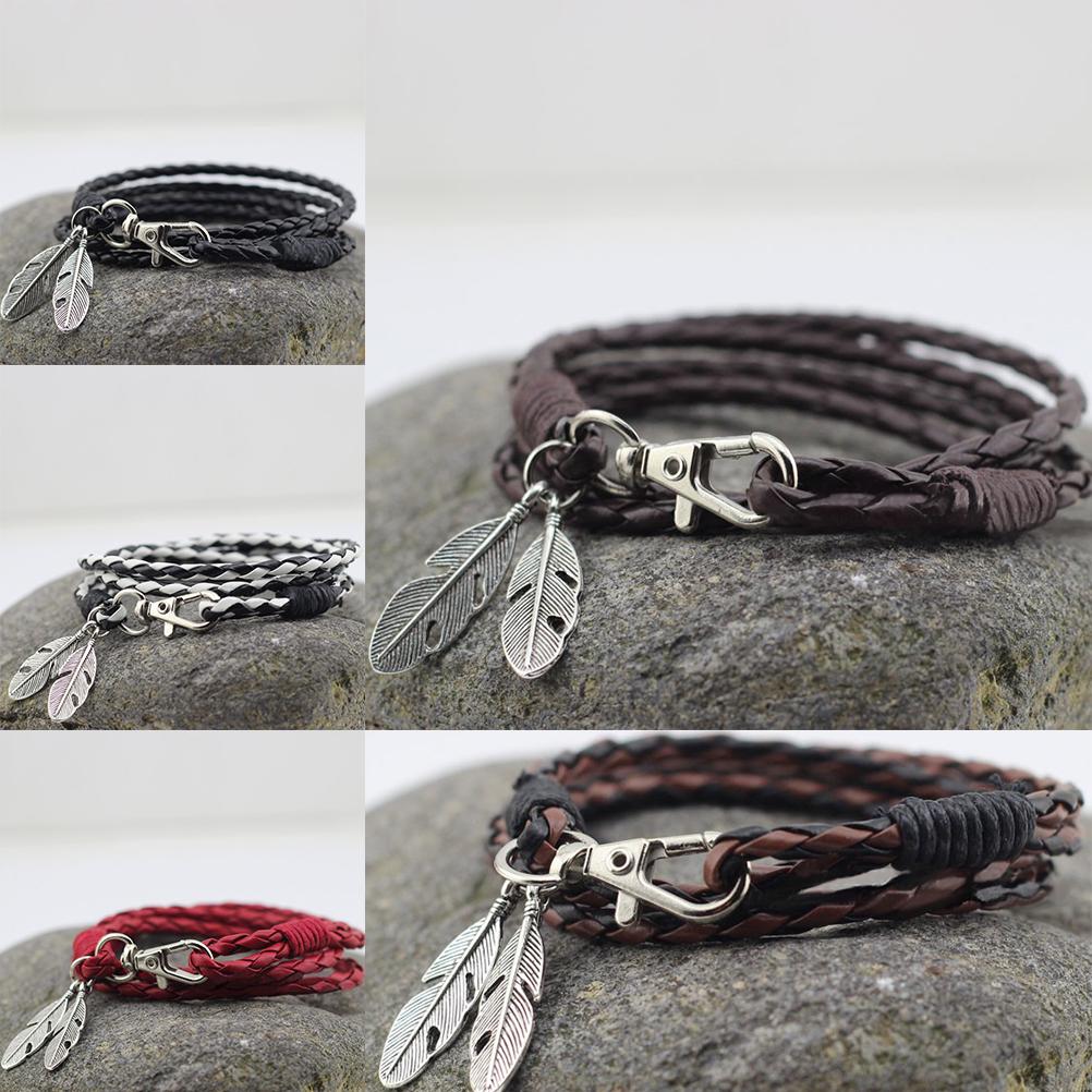 Leather Feather Charm Bracelets - get-accessories